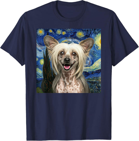 Chinese Crested Starry Night Dog Lover Gift Men Women Kids T-Shirt - T-Shirt | Navy
