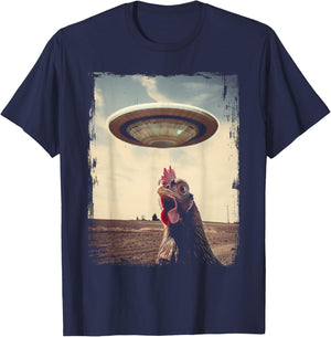 Funny Weird Chicken UFO Weirdcore Alien Believer Farmer T-Shirt - T-Shirt | Navy
