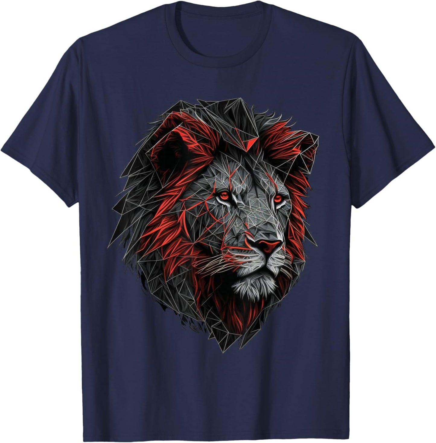 Lion Animal Print Art Polygon Lion T-Shirt - T-Shirt | Navy