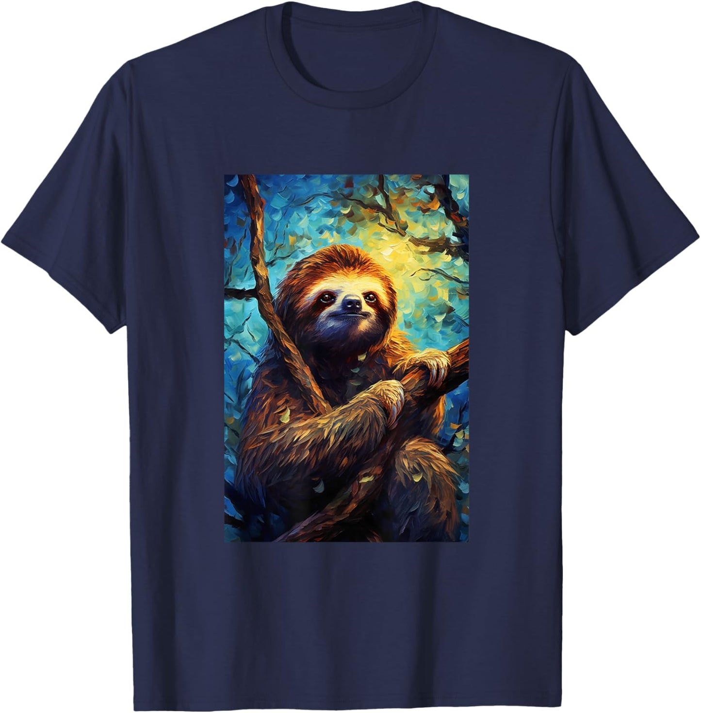 Sloth - Van Gogh Style - Starry Night T-Shirt - T-Shirt | Navy