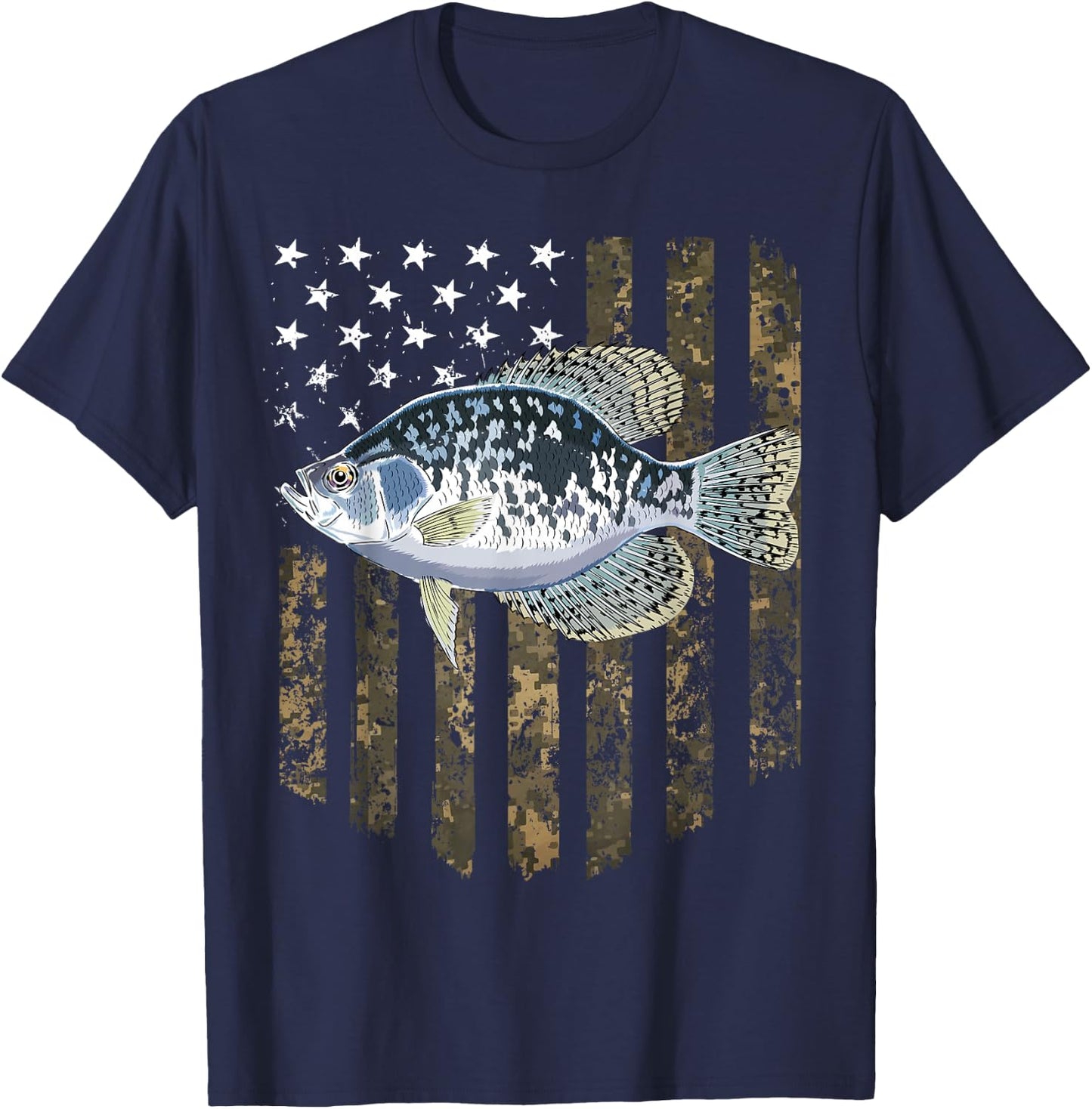 Camo American Flag Crappie Fishing 4th Of July T-Shirt - T-Shirt | Navy