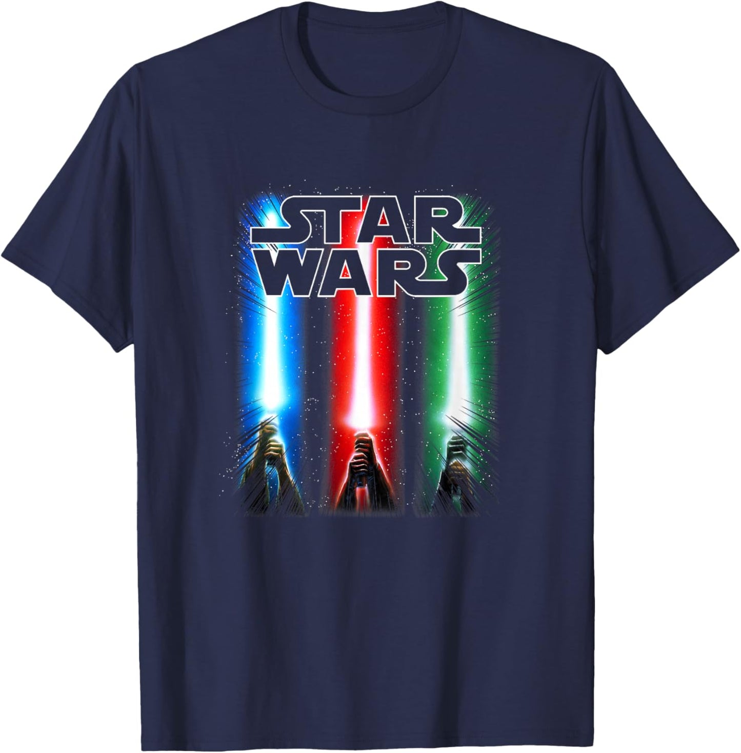 Star Wars Classic Red Blue Green Lightsaber Salute T-Shirt - T-Shirt | Navy