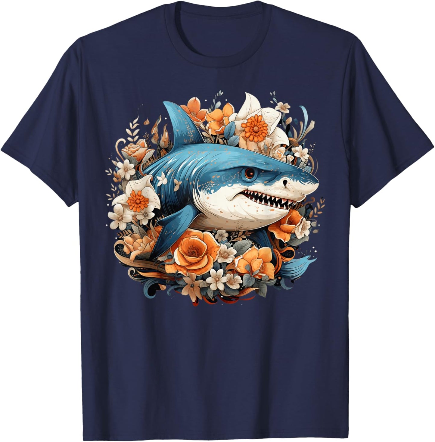 Shark Flowers T-Shirt - T-Shirt | Navy