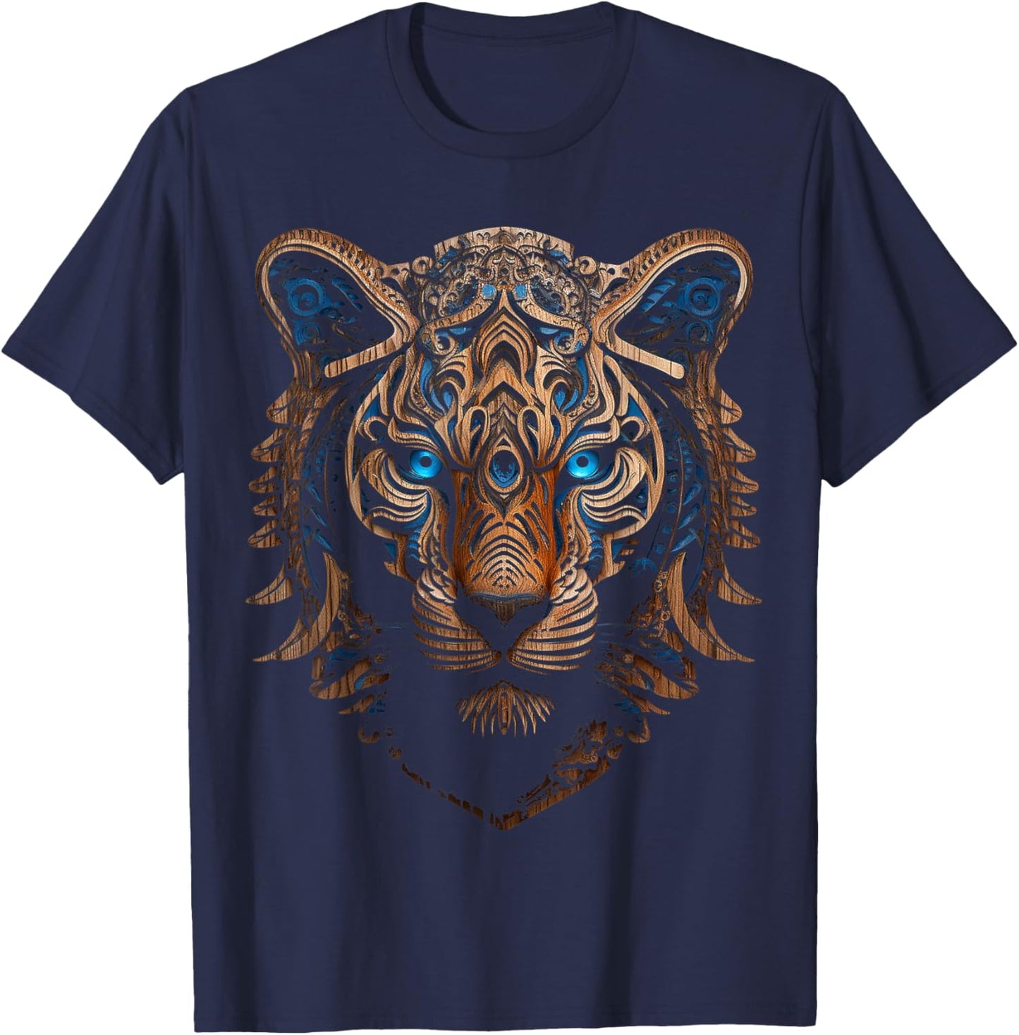 Tiger Sculpture Blue Eyes Animal Art Portrait Graphic Tiger T-Shirt - T-Shirt | Navy