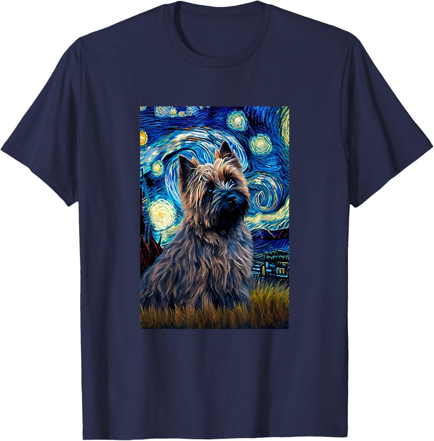 Cairn Terrier in Starry Night Painting Dog Mom Dad Men Women Kids T-Shirt - T-Shirt | Navy