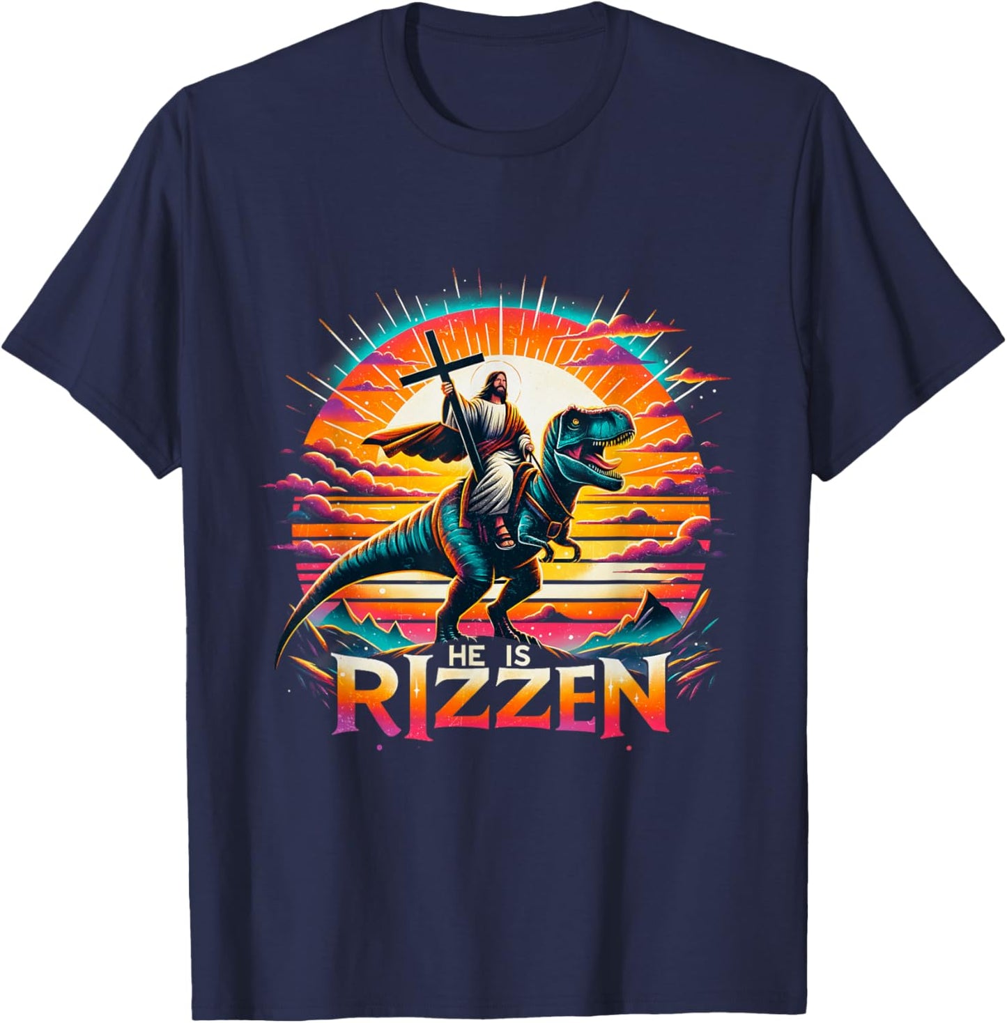 Jesus Has Rizzen He Is Rizzen Christian Jesus Is Rizzen Cool T-Shirt - T-Shirt | Navy