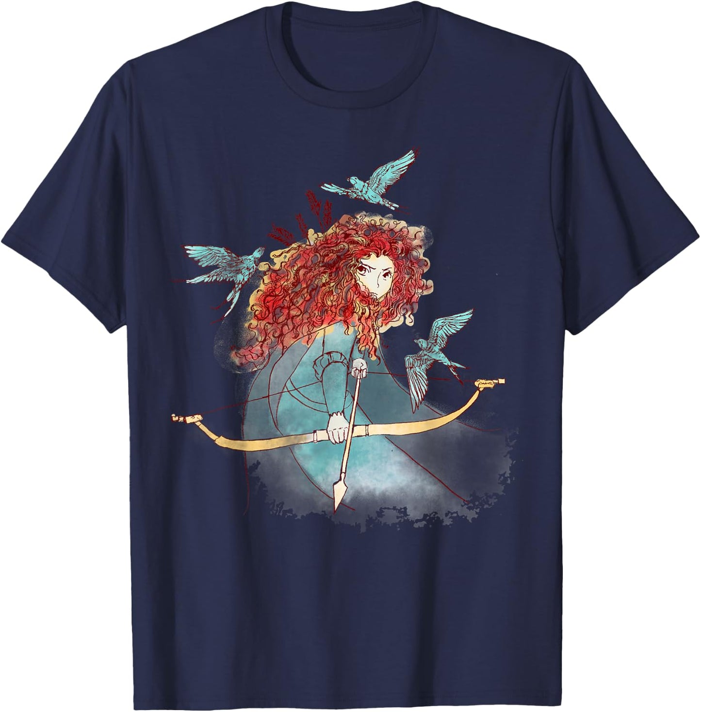 Disney Brave Merida Watercolor Sketch Portrait T-Shirt - T-Shirt | Navy