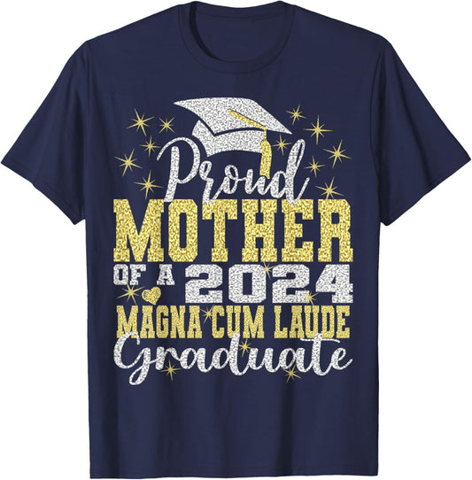 Proud Mother 2024 Magna Cum Laude Graduate Class 2024 Grad T-Shirt - T-Shirt | Navy