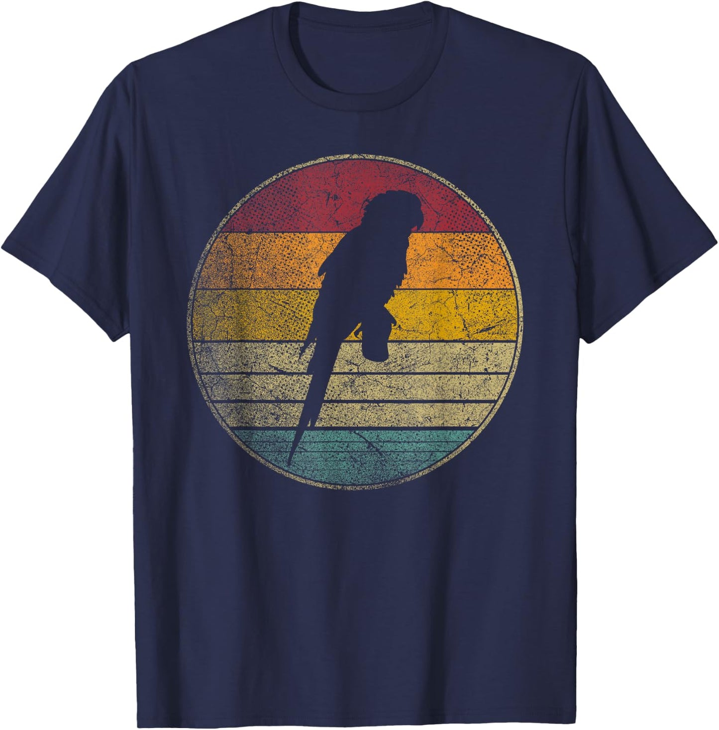 Parrot Bird Vintage Distressed Retro Style Silhouette 70s T-Shirt - T-Shirt | Navy