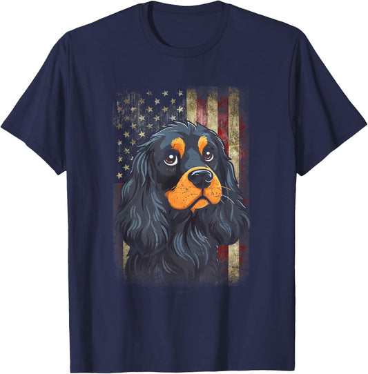 Patriotic Black And Tan Cocker Spaniel Flag USA Dog Lover Men Women T-Shirt - T-Shirt | Navy