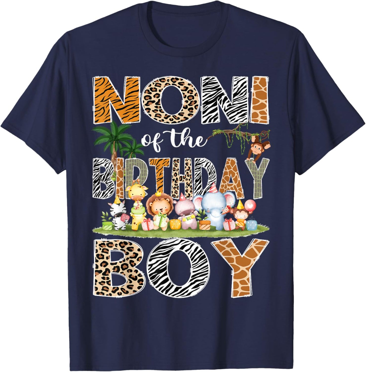 Noni Of The Birthday Boy Safari Jungle Animals Lover T-Shirt - T-Shirt | Navy