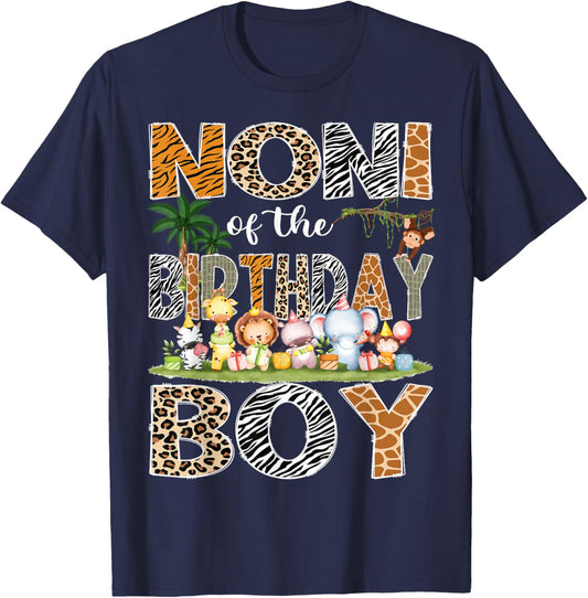 Noni Of The Birthday Boy Safari Jungle Animals Lover T-Shirt - T-Shirt | Navy