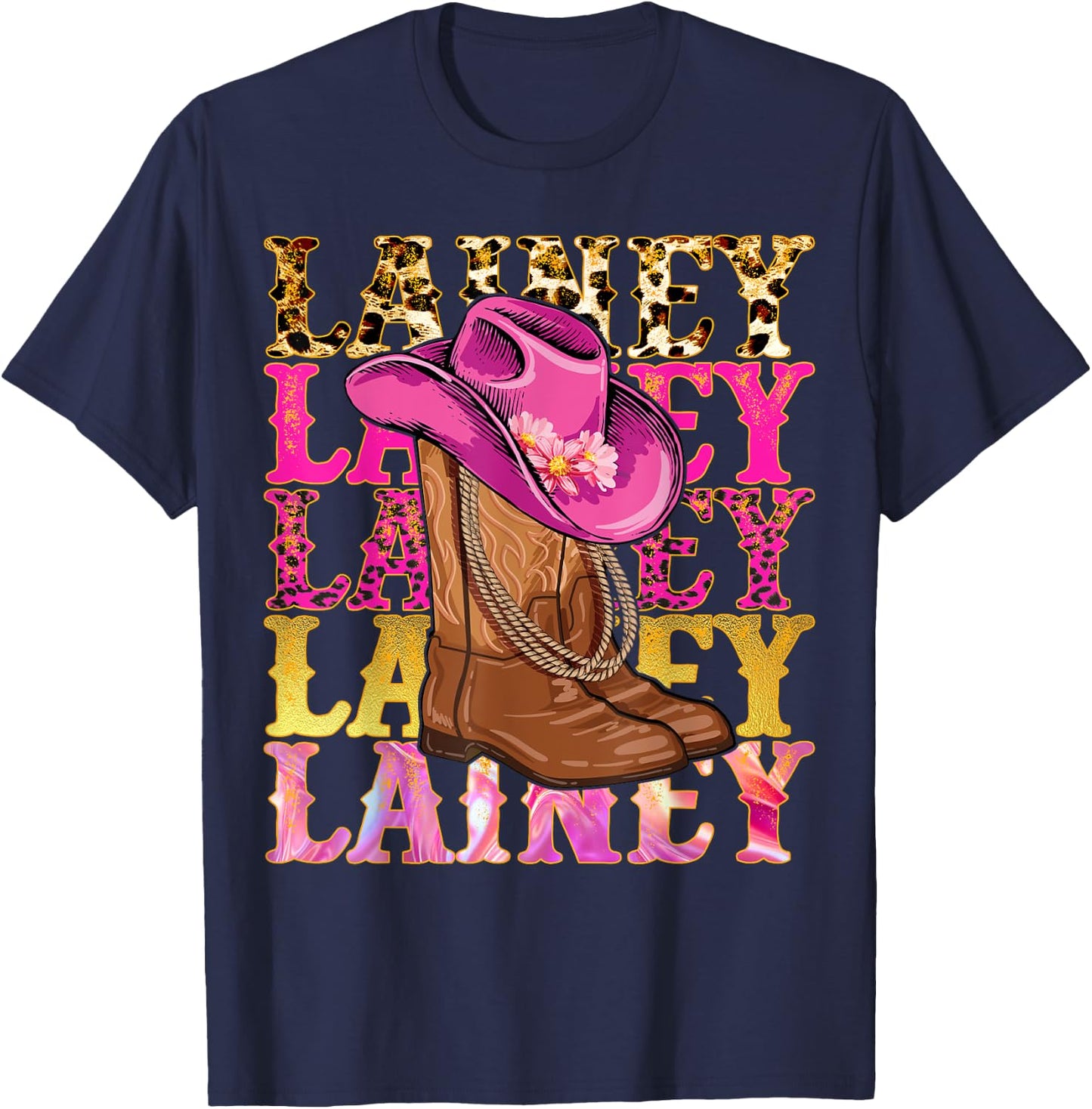Lainey First Name Personalized Birthday Cowgirl Outfit T-Shirt - T-Shirt | Navy