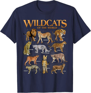 Wild Cats Animals of the World Educational Wild Animal Lover T-Shirt - T-Shirt | Navy