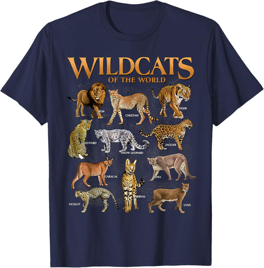 Wild Cats Animals of the World Educational Wild Animal Lover T-Shirt - T-Shirt | Navy