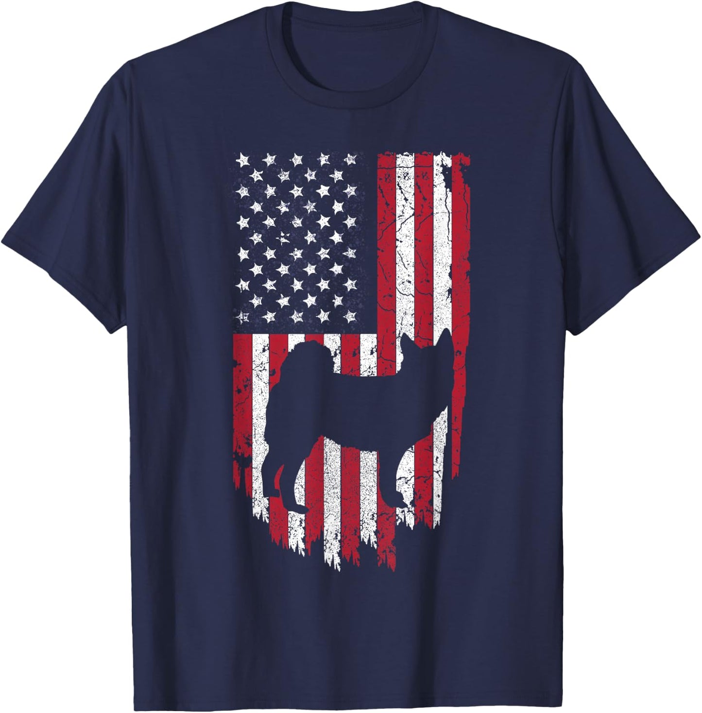 Norwegian Elk-hound Dog Silhouette Shirts, 4th Of July USA Women Kids Men T-Shirt - T-Shirt | Navy
