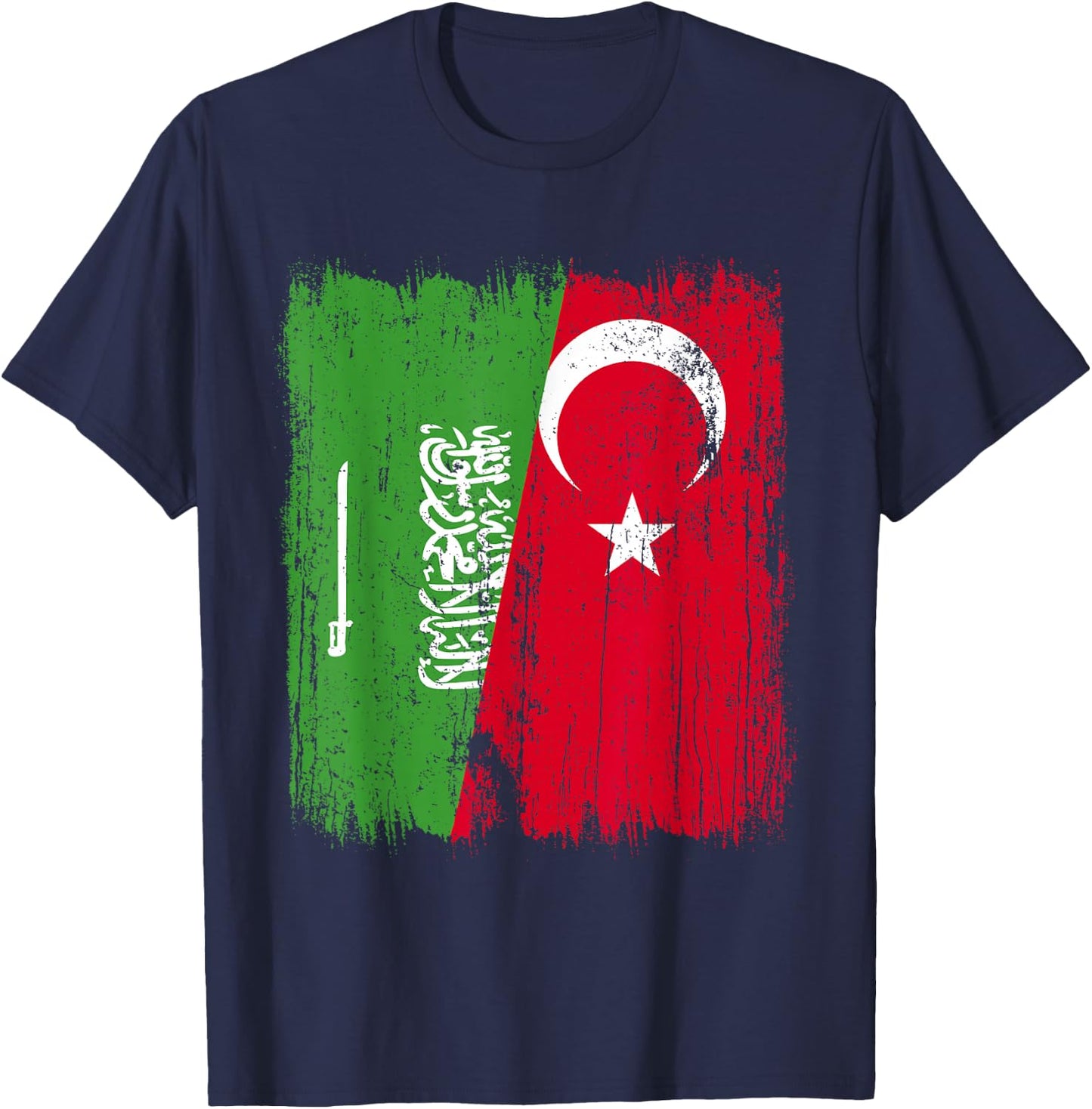 Saudi Arabia Turkey Half Flag Turkiye Saudi Arabian Turkish T-Shirt - T-Shirt | Navy