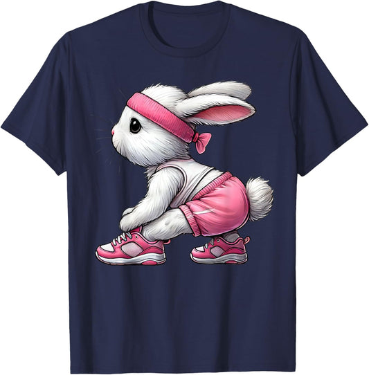 Easter Bunny Exercising Gym Fitness Workout Training T-Shirt - T-Shirt | Navy