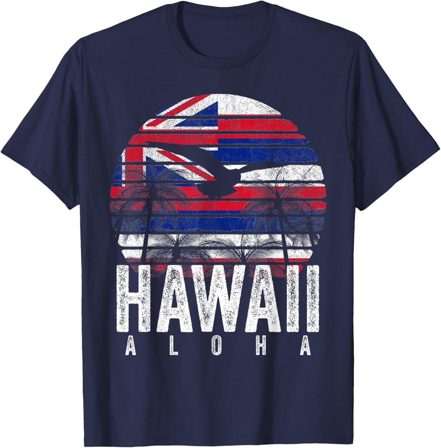 Retro Aloha Hawaii Flag Hawaiian Island Vintage Men Women T-Shirt - T-Shirt | Navy