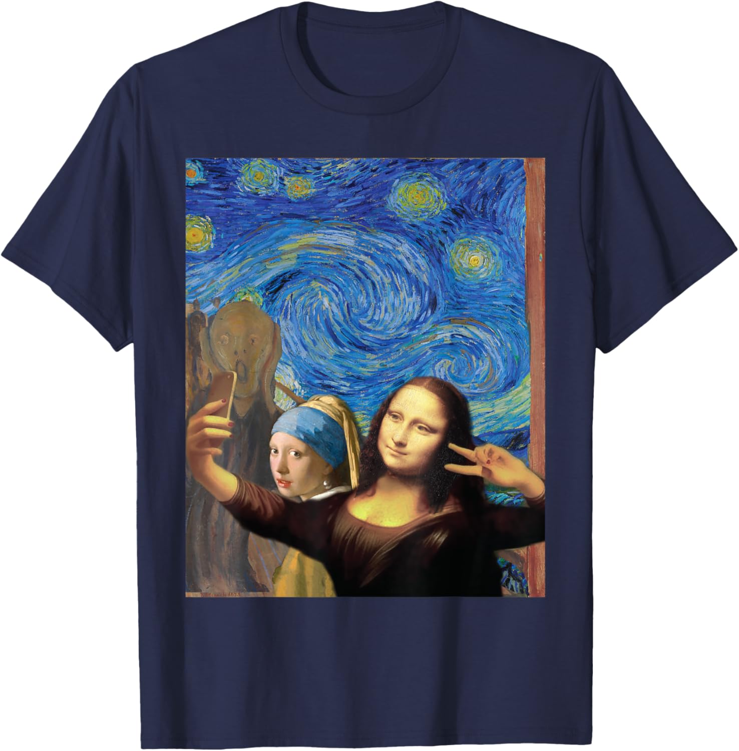 Funny Mona Lisa Selfie T-Shirt - T-Shirt | Navy