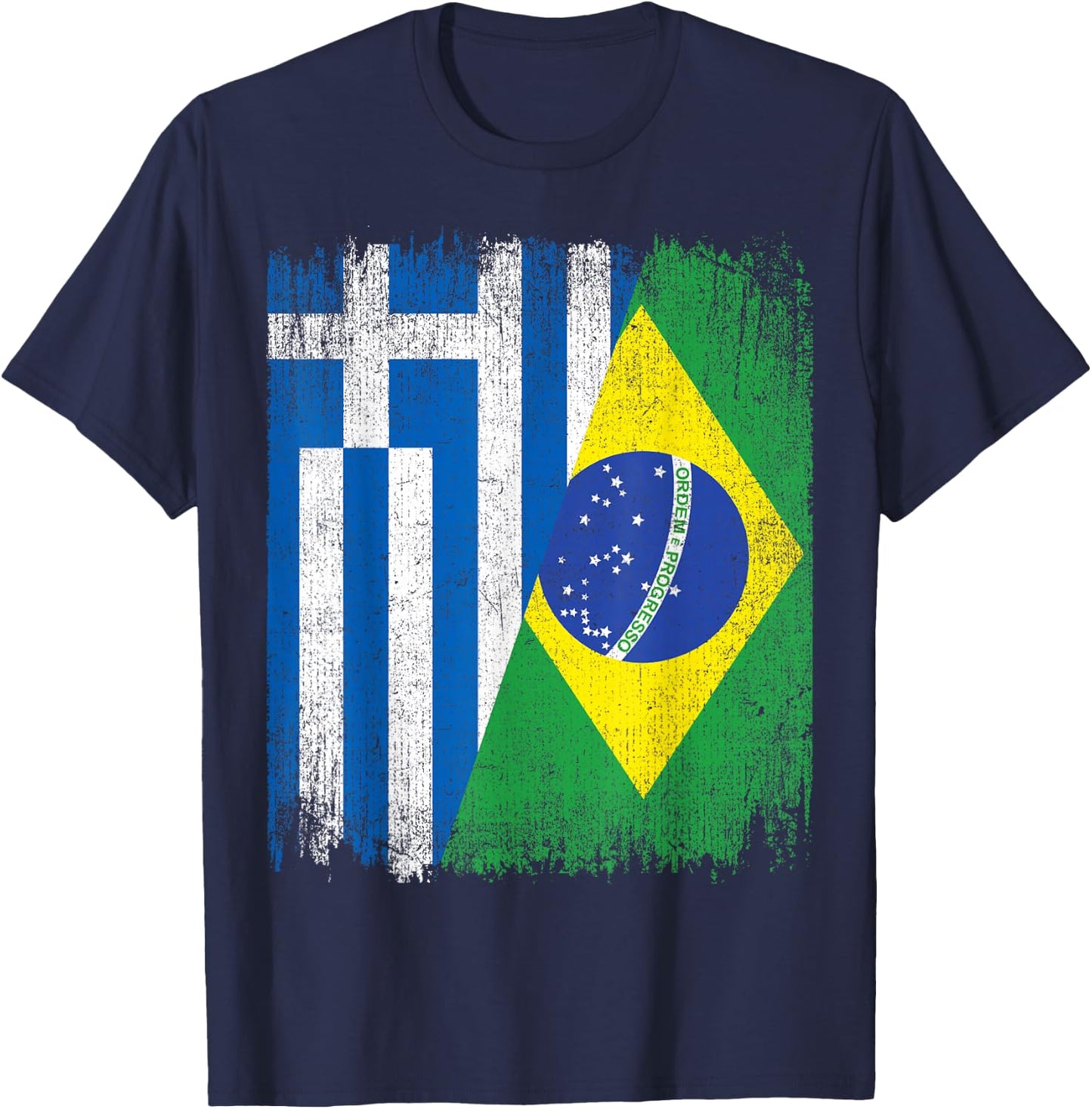 Half Greece Brazil Flag Greek Brazilian Pride Roots T-Shirt - T-Shirt | Navy