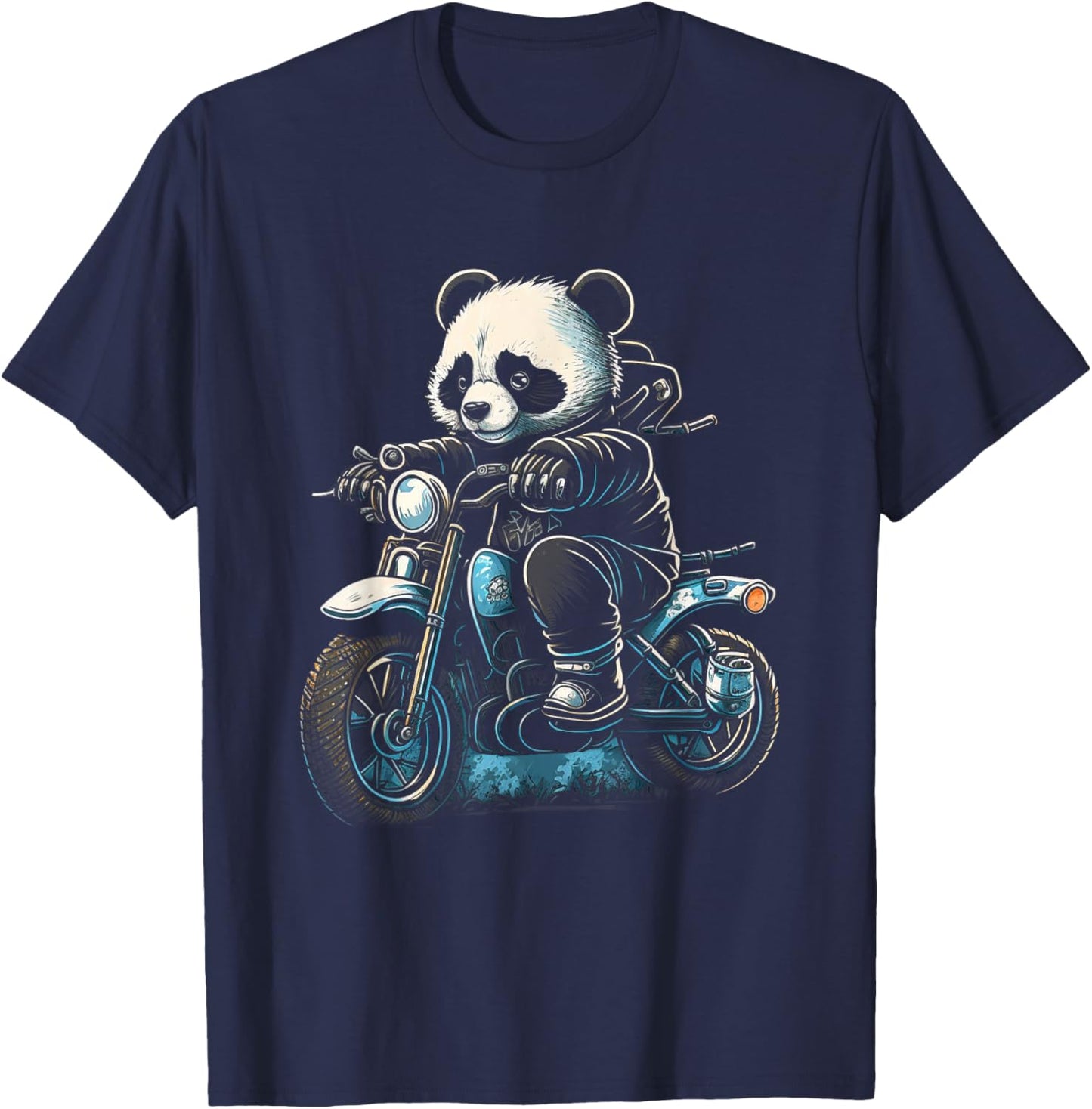 Panda riding motorcycle biker panda bear motorcyclist gift T-Shirt - T-Shirt | Navy