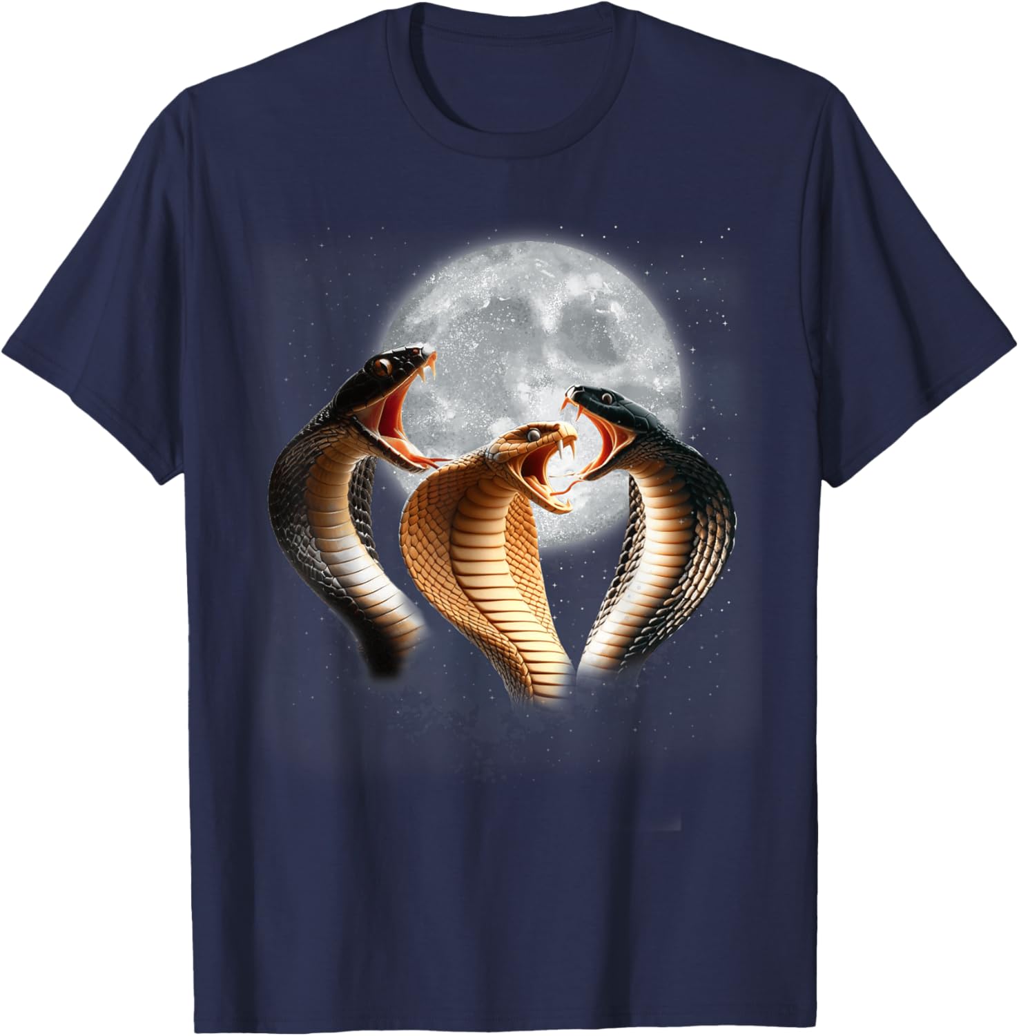3 King Cobra Snakes Howling At The Moon Funny Venom Snake T-Shirt - T-Shirt | Navy