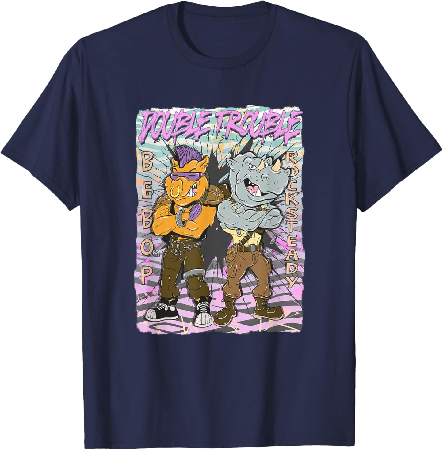 Teenage Mutant Ninja Turtles Double Trouble Bebop Rocksteady T-Shirt - T-Shirt | Navy