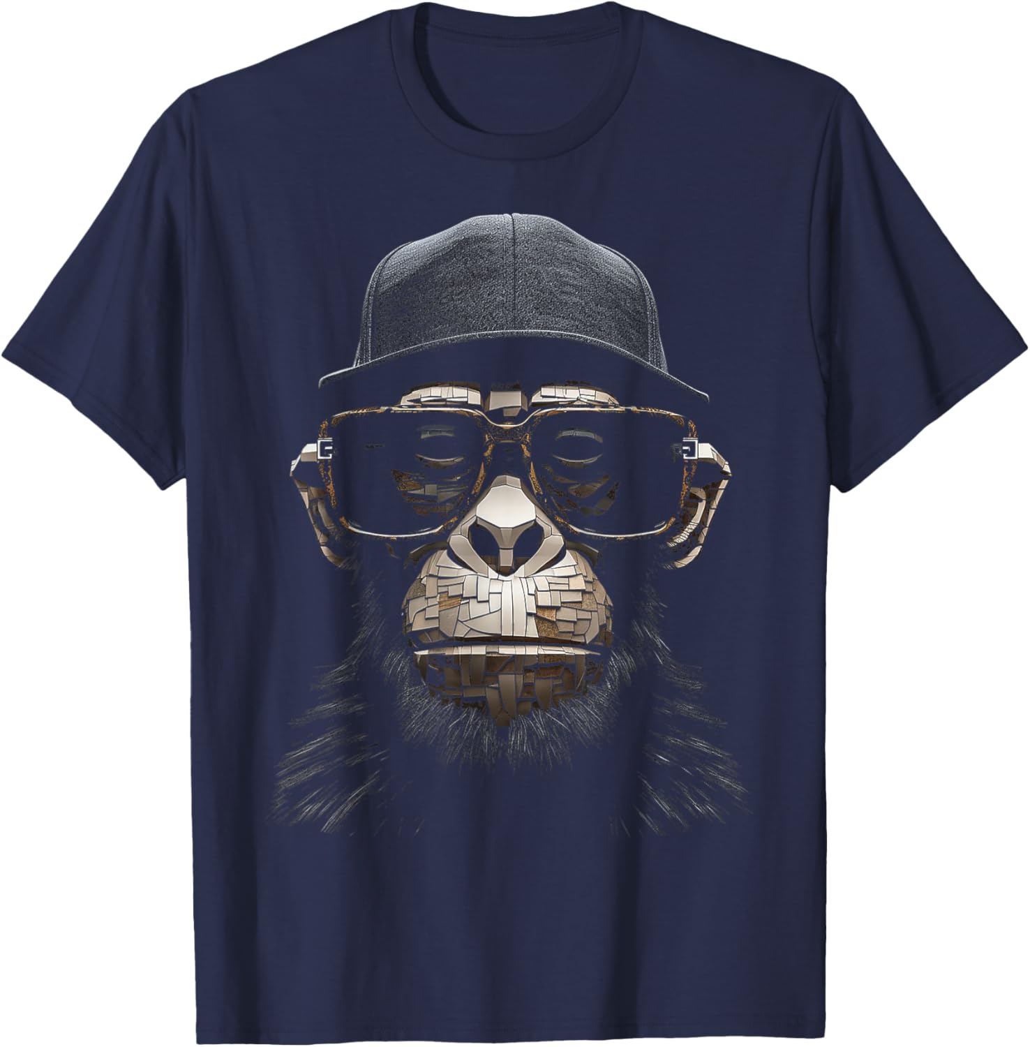 Monkey Drawing Human Art Animal Polygon Graphic Monkey T-Shirt - T-Shirt | Navy