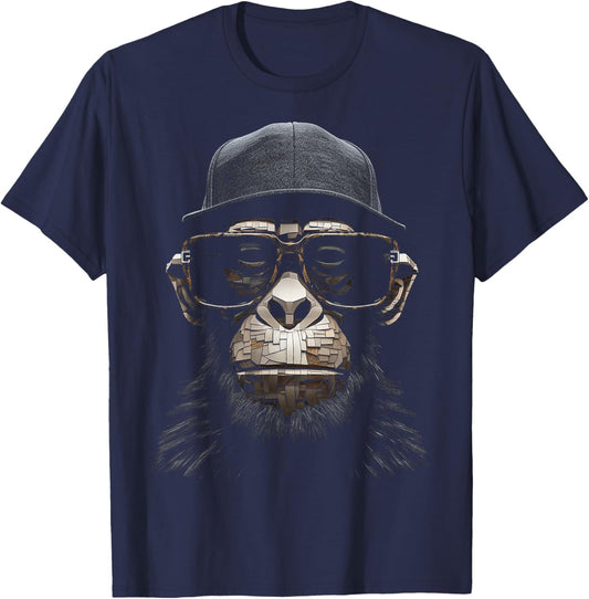 Monkey Drawing Human Art Animal Polygon Graphic Monkey T-Shirt - T-Shirt | Navy