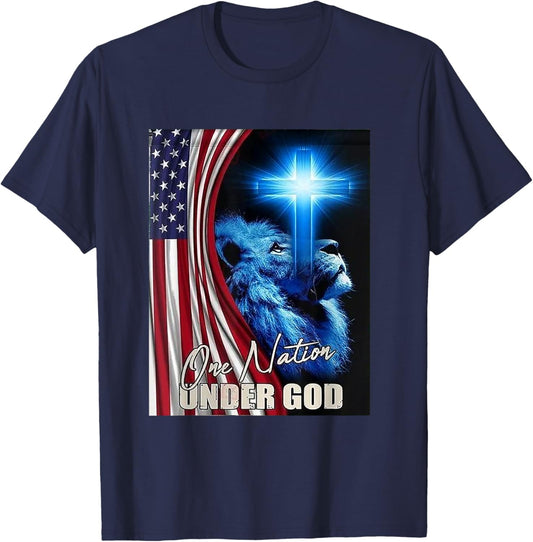 One Nation under God American Flag Lion T-Shirt - T-Shirt | Navy