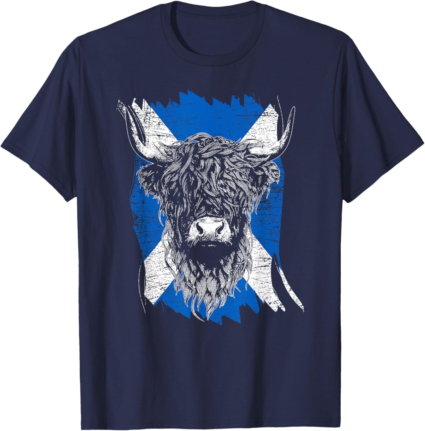 Scottish Highland Cow Cattle Hairy Cow Flowers Woman T-Shirt - T-Shirt | Navy