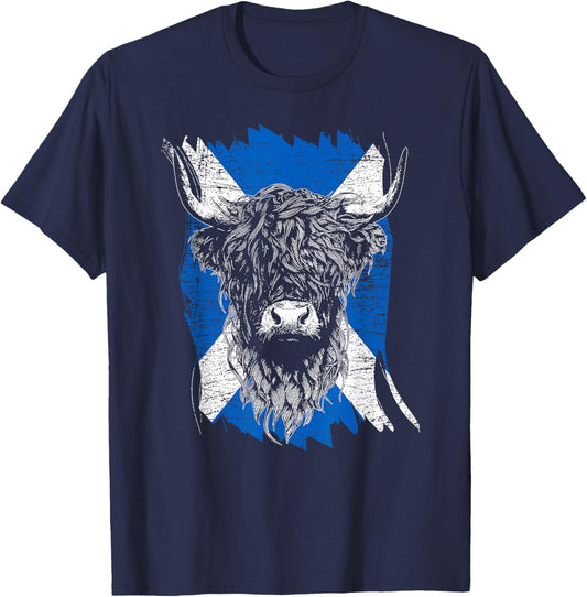 Scottish Highland Cow Cattle Hairy Cow Flowers Woman T-Shirt - T-Shirt | Navy