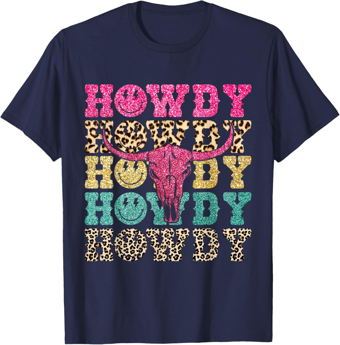 Howdy Smile Face Rodeo Western Country Southern Cowgirl T-Shirt - T-Shirt | Navy