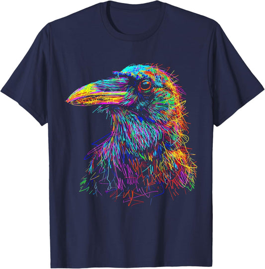 Raven Colorful Abstract Animal Bird Illustration Crow T-Shirt - T-Shirt | Navy