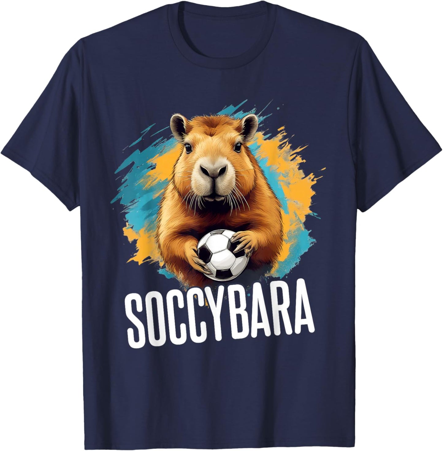 Soccybara Delight - Capybara with Football Soccer T-Shirt - T-Shirt | Navy