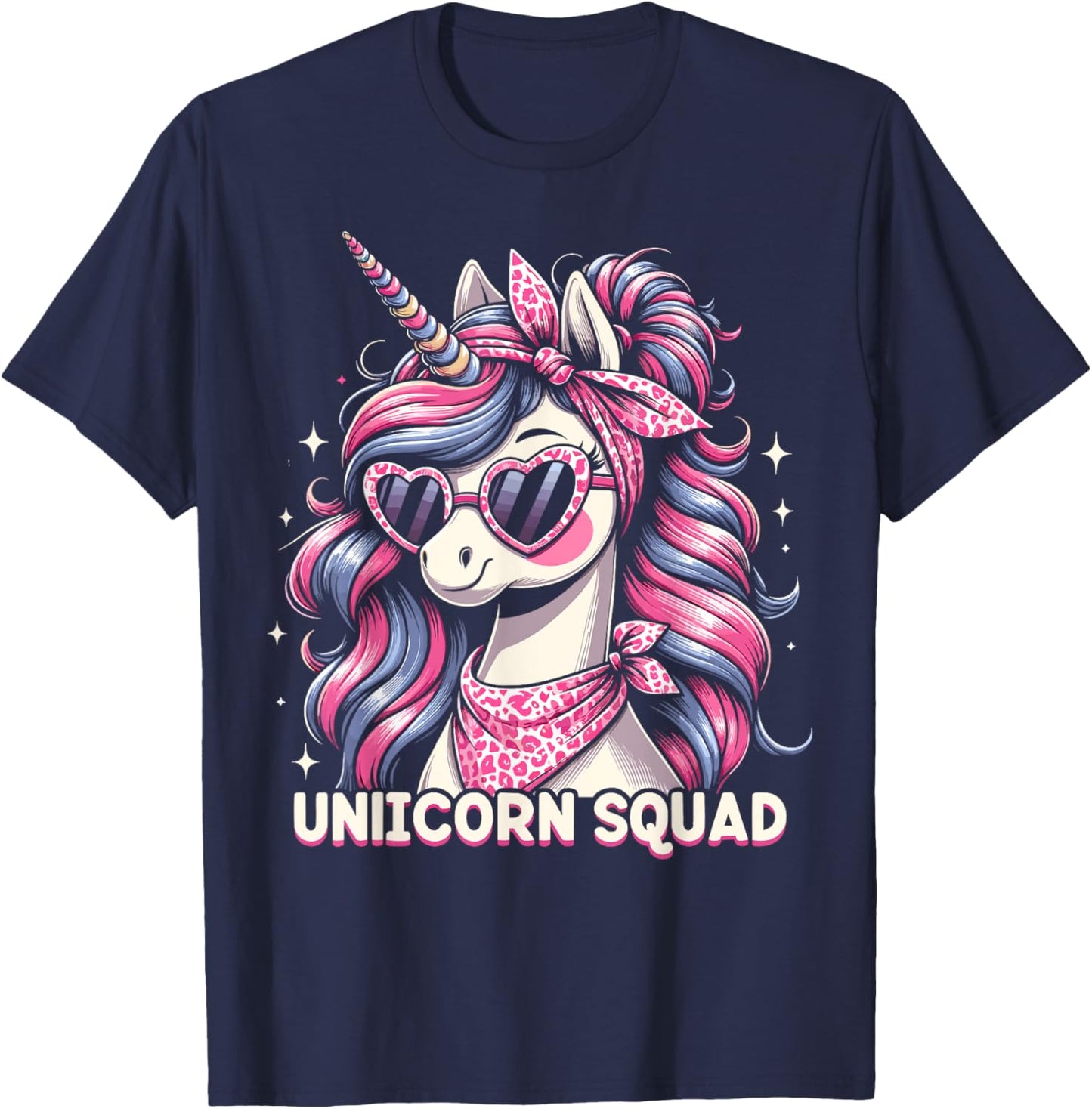 Unicorn Squad - Graceful Unicorn with leopard Bandana T-Shirt - T-Shirt | Navy