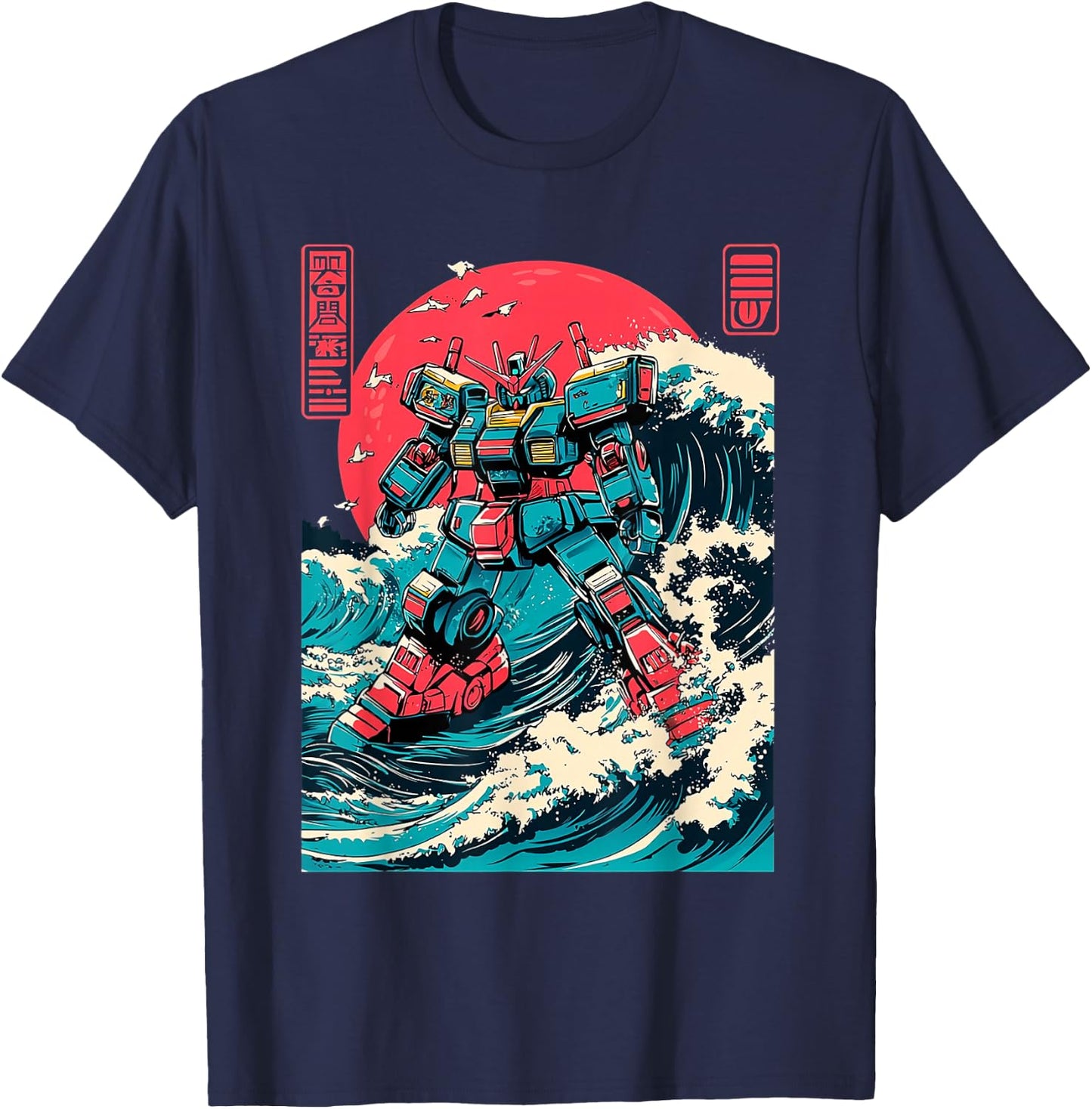 Japanese Mecha Anime Robot Retro Japanese Wave Kanagawa T-Shirt - T-Shirt | Navy