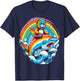 Teddy Bear Riding Shark on Rainbow T-Shirt - T-Shirt | Navy