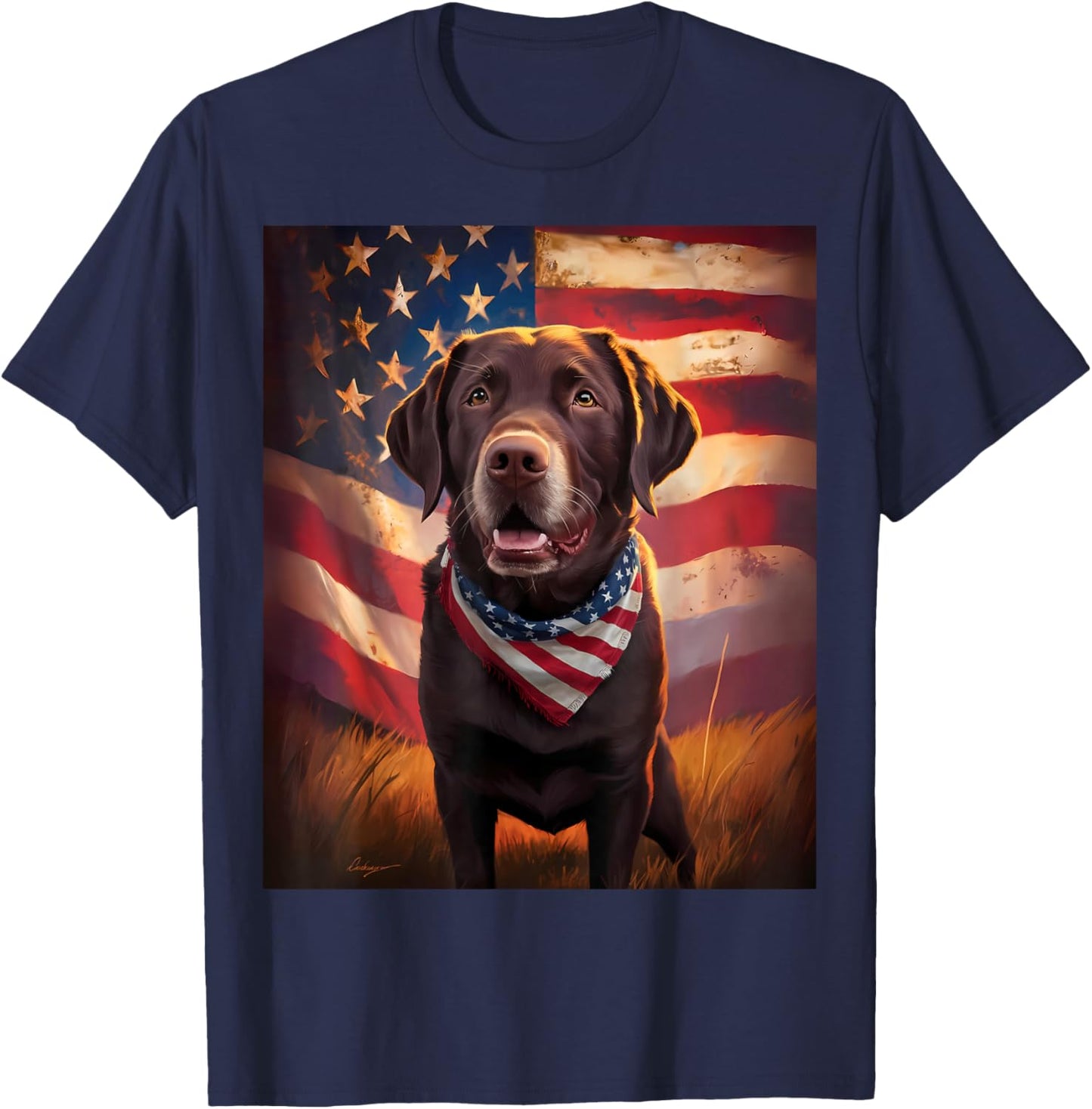 American Chocolate Labrador 4th of July Dog American Flag T-Shirt - T-Shirt | Navy