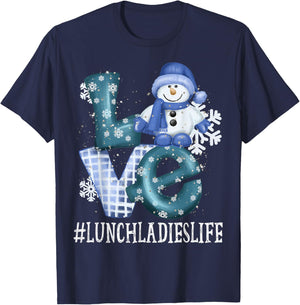 Lunch Ladies Love Snowman Xmas Funny Winter Season Christmas T-Shirt - T-Shirt | Navy