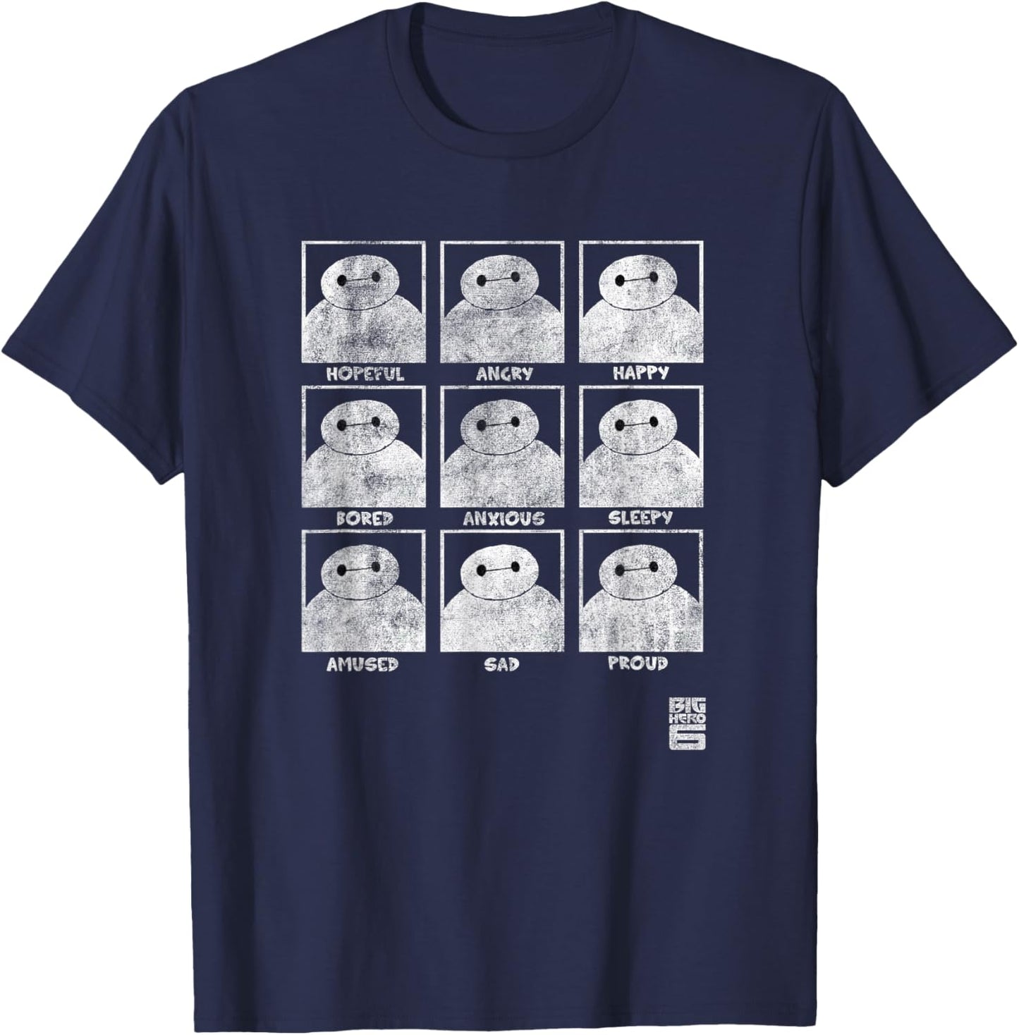 Disney Big Hero 6 Baymax Many Emotions Panels Distressed T-Shirt - T-Shirt | Navy
