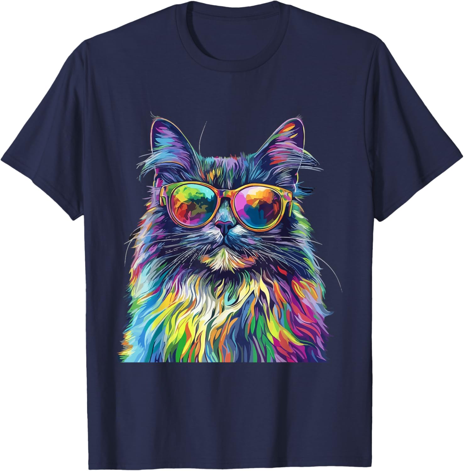 Maine Coon Cat Lover Wearing Pop Art Funny Maine Coon Cat T-Shirt - T-Shirt | Navy
