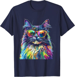 Maine Coon Cat Lover Wearing Pop Art Funny Maine Coon Cat T-Shirt - T-Shirt | Navy
