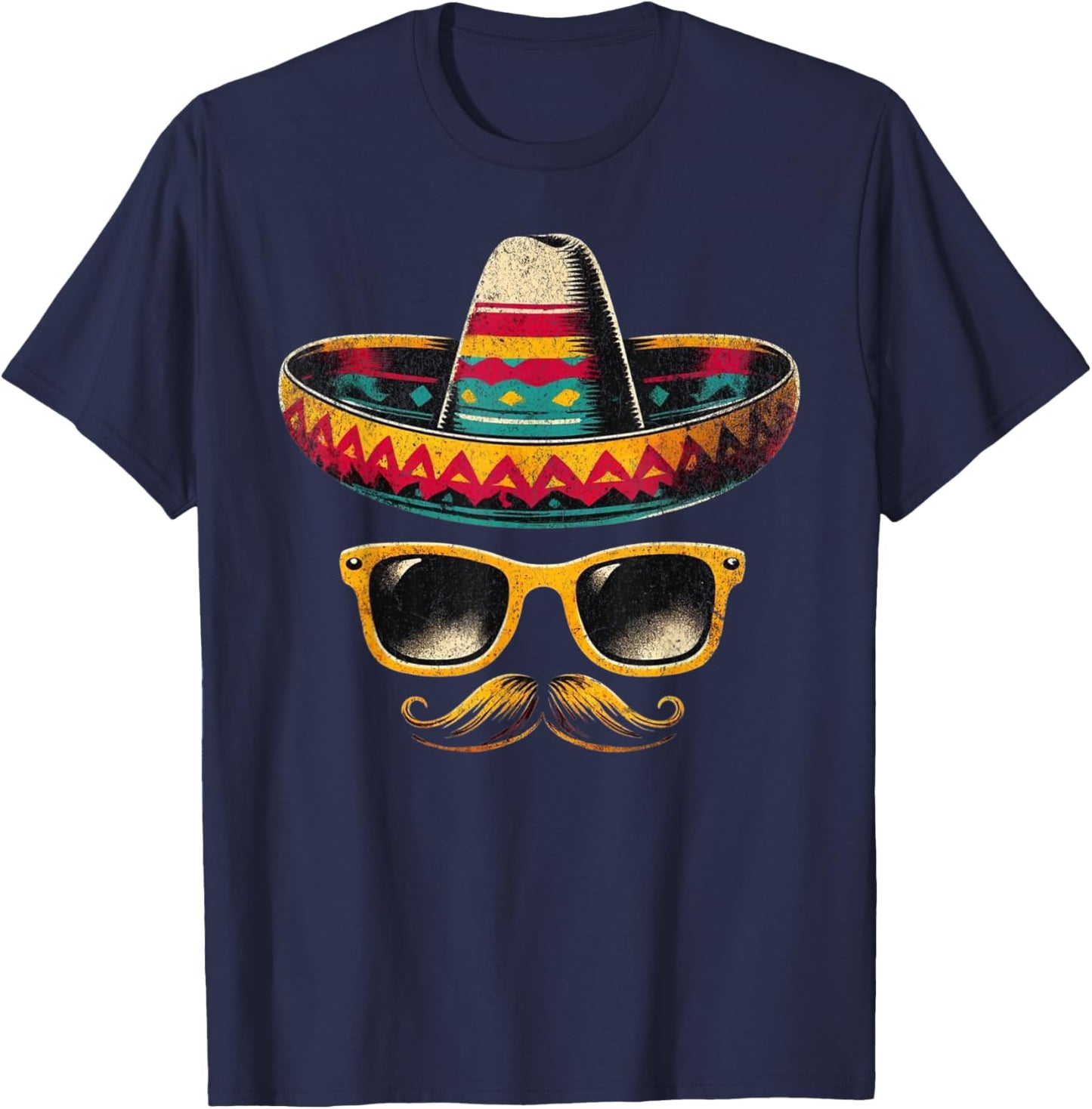 Sombrero Face Cinco De Mayo Mexican Fiesta Party Kids Boys T-Shirt - T-Shirt | Navy