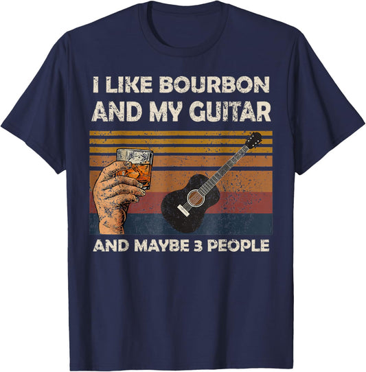 Vintage I Like Bourbon And My Guitar And Maybe 3 People T-Shirt - T-Shirt | Navy