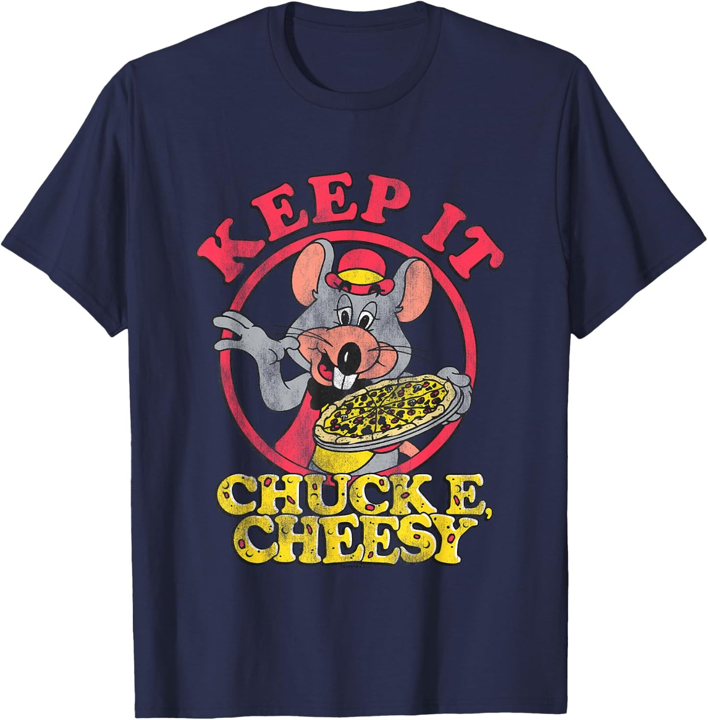 Chuck E. Cheese Keep It Cheesy Distressed Big Chest Logo T-Shirt - T-Shirt | Navy