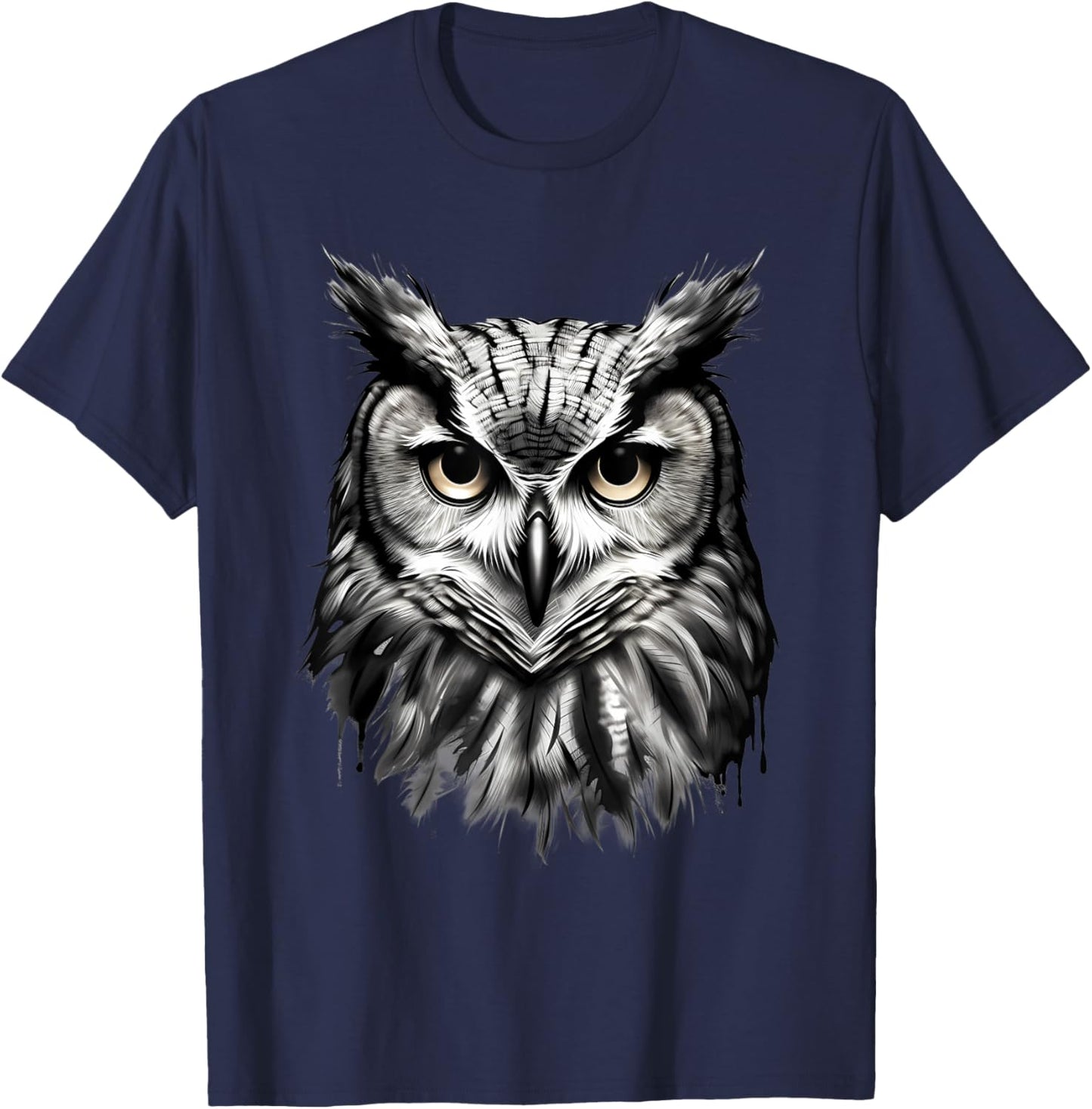 Owl Artwork Drawing Animal Lovers Animal Print Portrait T-Shirt - T-Shirt | Navy