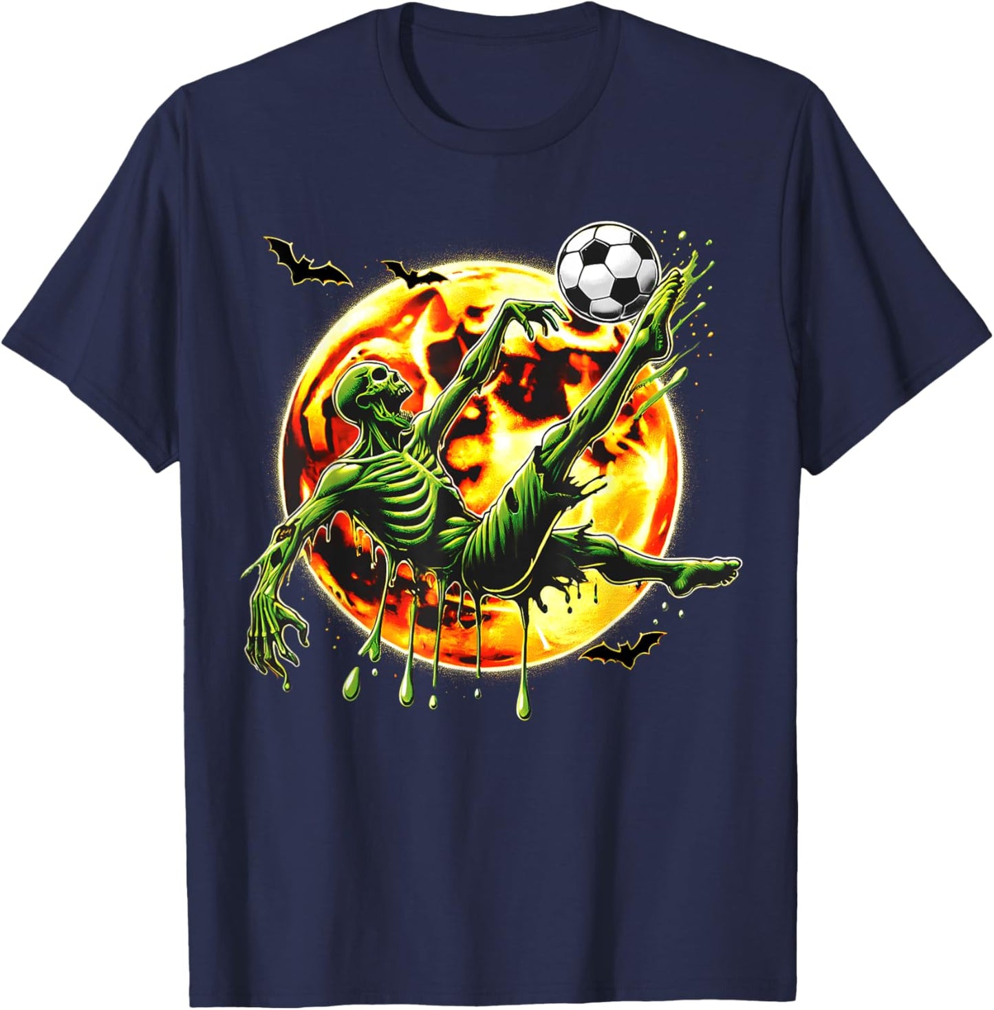 Spooky Zombie Playing Soccer, Halloween Costume Boys Girls T-Shirt - T-Shirt | Navy