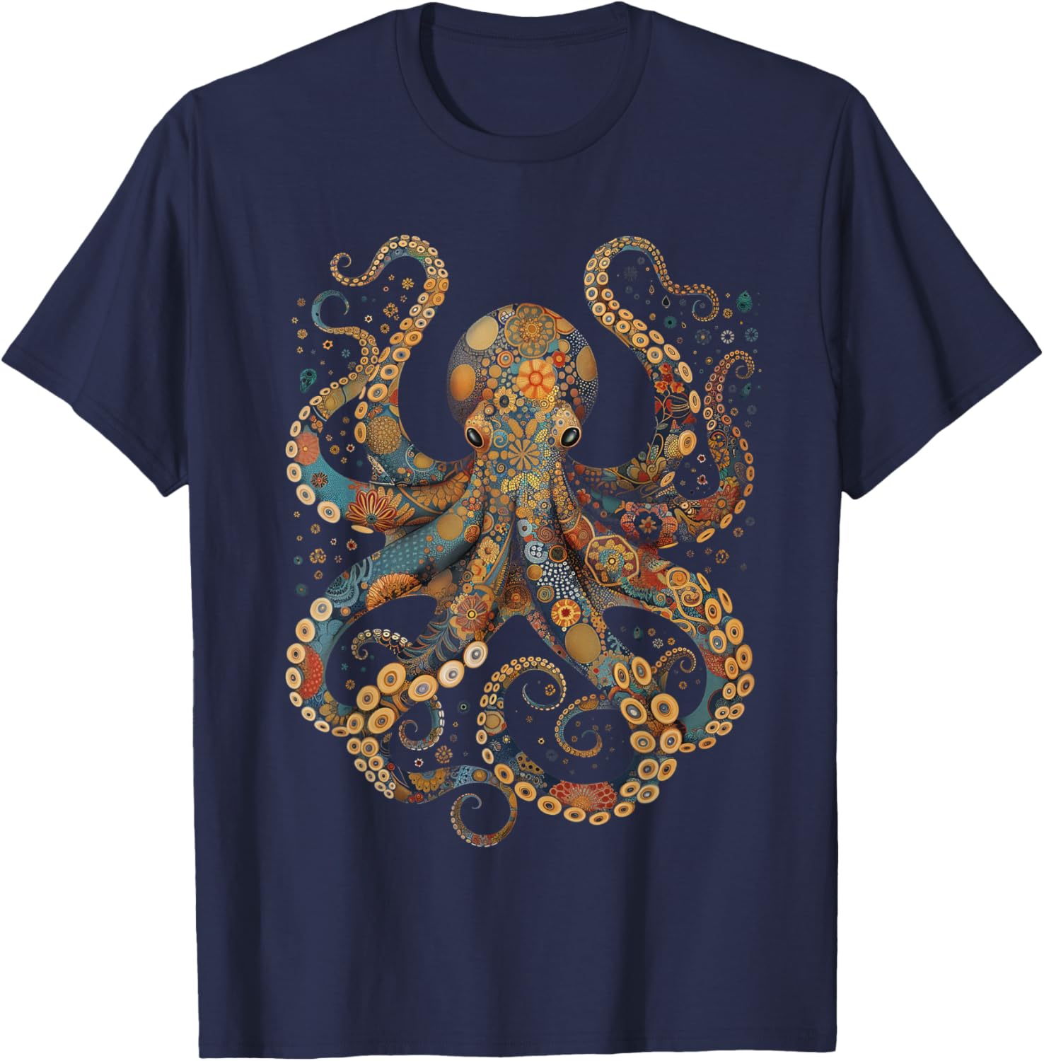 Octopus Floral Vintage Flowers Octopus Octopus Diving T-Shirt - T-Shirt | Navy